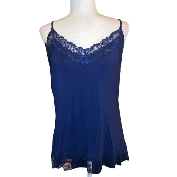 Kate Kasin Tops - Navy Lace Trim Camisole
